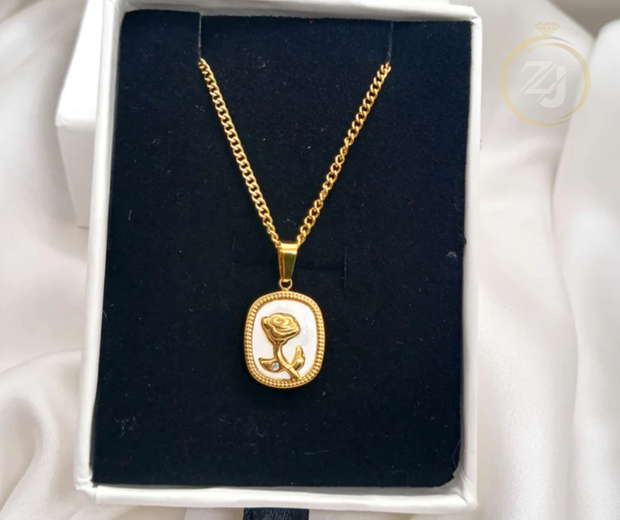 Gold Rose Medallion Pendant Necklace