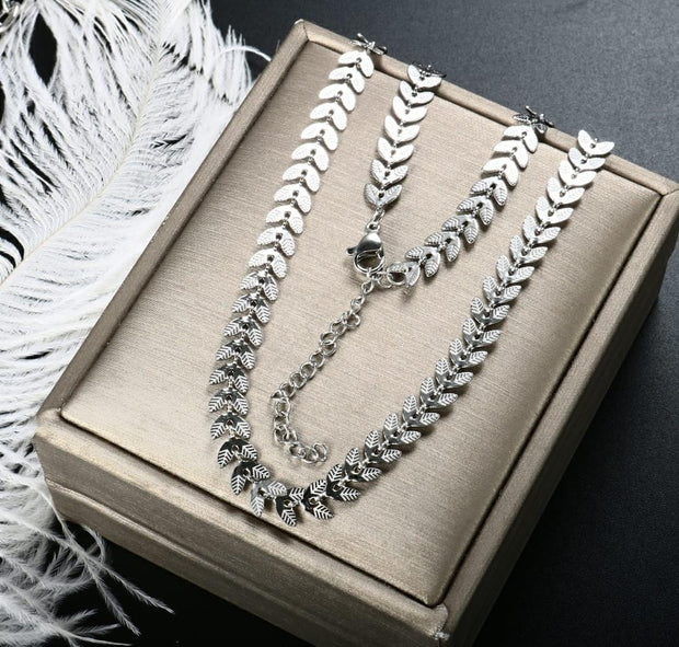 Chevron Leaf Chain Link Necklace