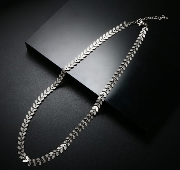 Chevron Leaf Chain Link Necklace