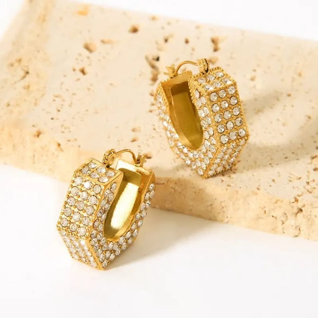 Golden Hexagon Hoop Earrings