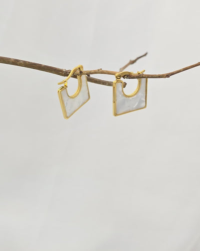 Minimalist Gold and White Rectangle Earrings