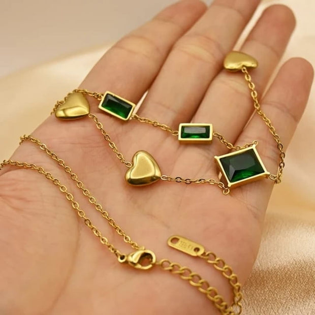 Golden Emerald Charm Necklace