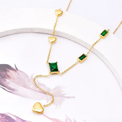 Golden Emerald Charm Necklace