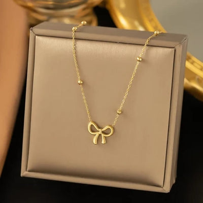 Golden Bow Pendant Necklace