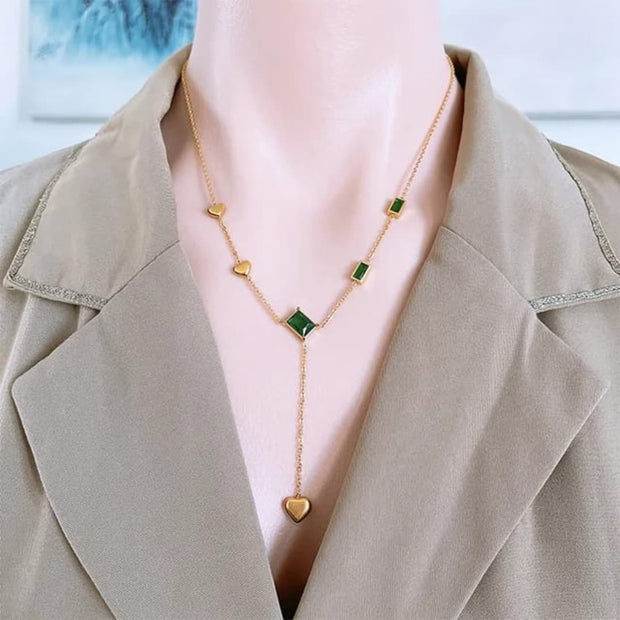 Golden Emerald Charm Necklace